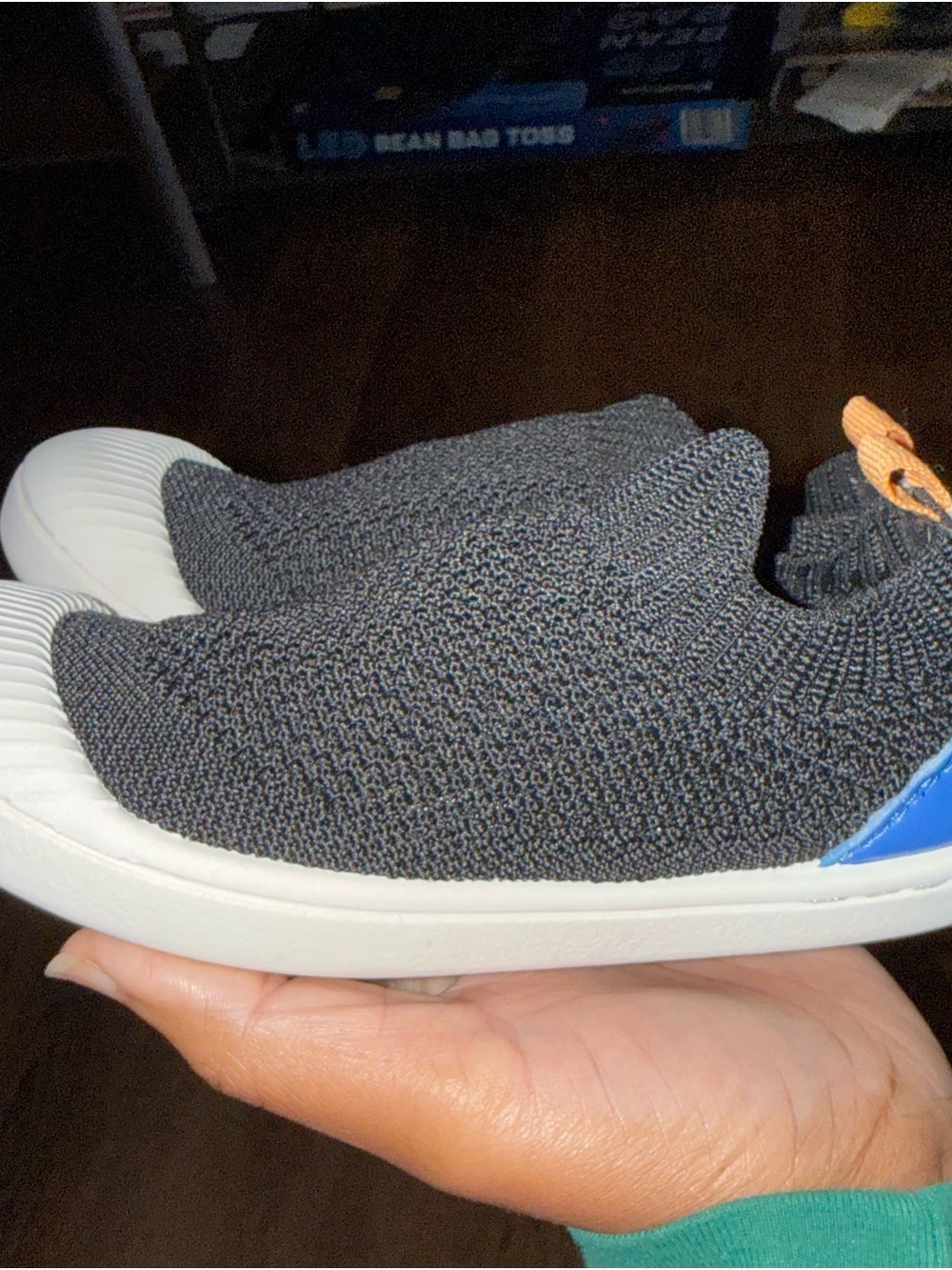 Cat & Jack Black Knit Slip-On Sneakers with Blue and Orange Accents